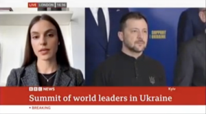 Read more about the article Monika Bickauskaite – Aleliune addresses the 3rd Anniversary of Russia’s War in Ukraine on BBC News 